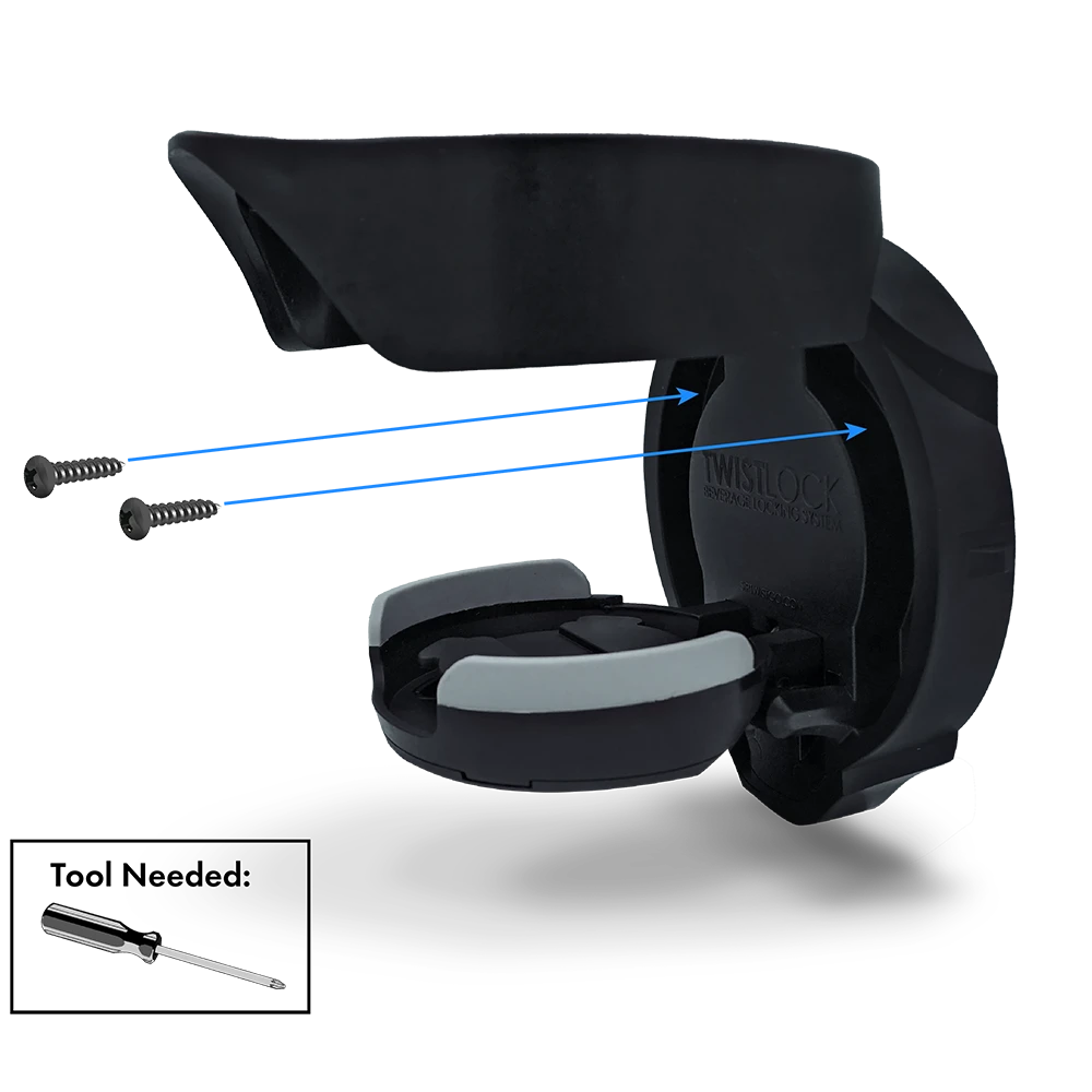 Showing step 2 of how to install the vertical mount locking cup holder. Screw the top two screws in.