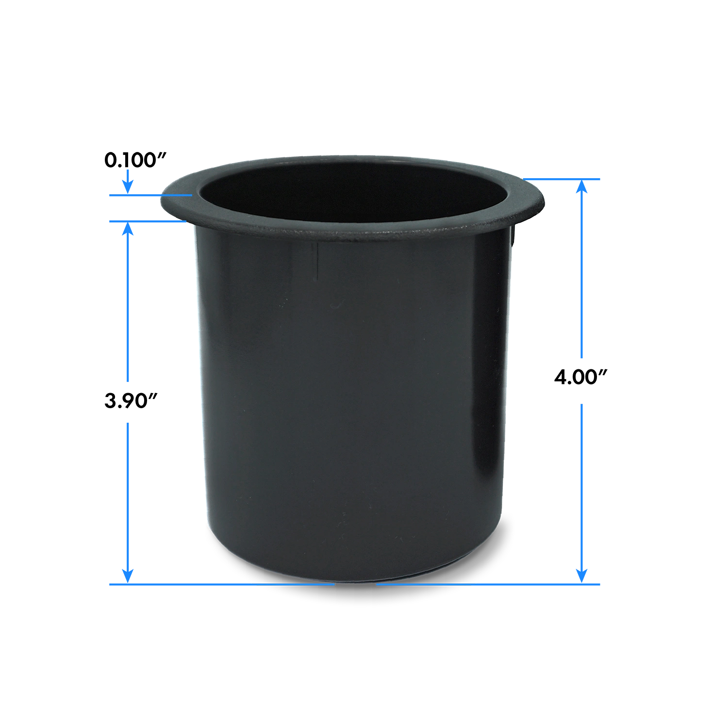 Diagram of the drop in recessed cup holder showing the height and thickness of the lip.