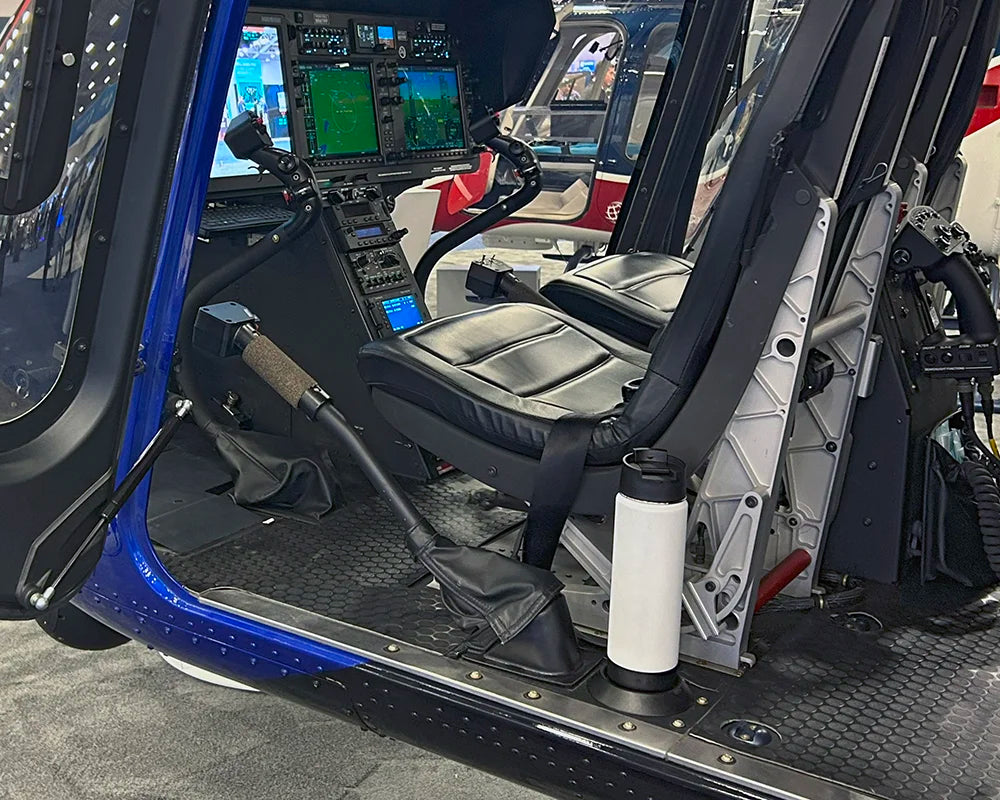 Bell 505 Helicopter with a TwistLock Flat Mount Cup Holder attached and Insulated White Canteen locked securely in.