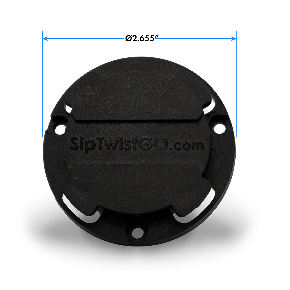 Diagram showing the diameter of the mini disc locking cup holder 2.655