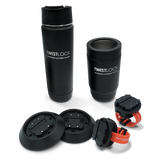 Rafting cup holder set with insulated 20oz canteen and can cooler.
