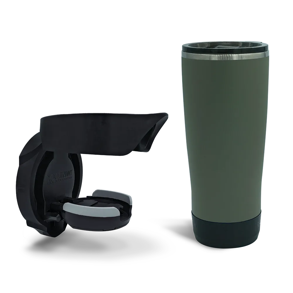 Folding Locking Vertical Mount Cup Holder and 22oz Insulated Tumbler in Trailhead Green combo Pack.