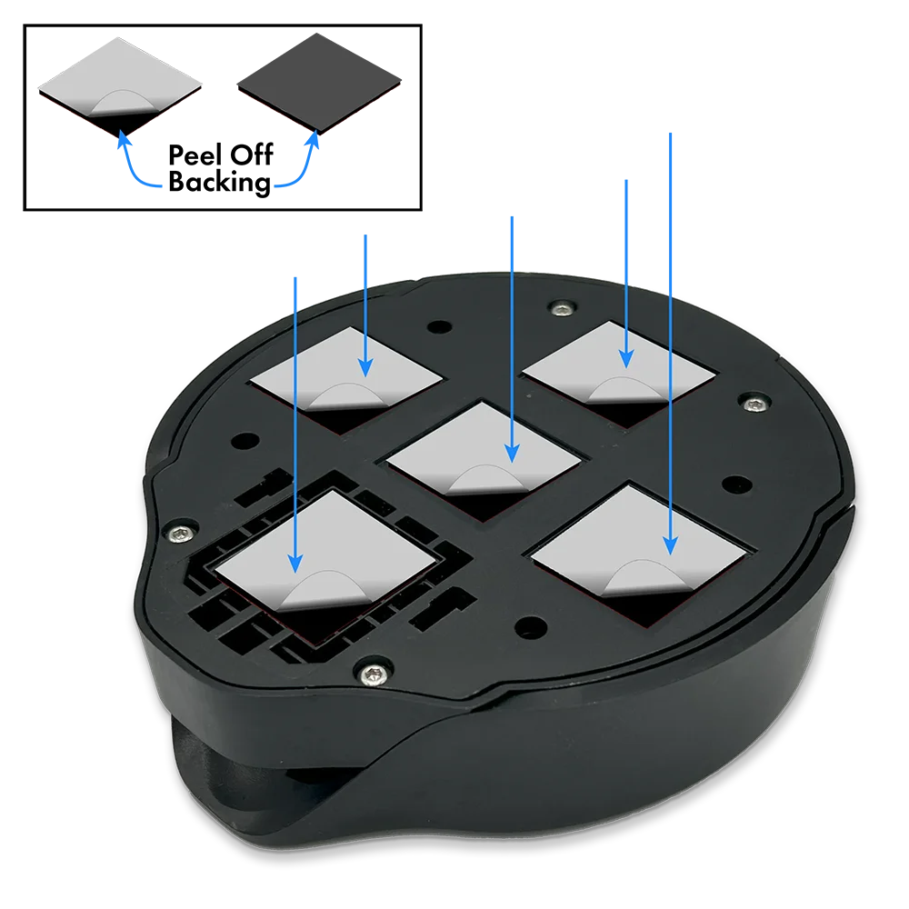 Step three of installing the vertical mount cup holder with adhesive: Peel off the remaining backing of each adhesive.