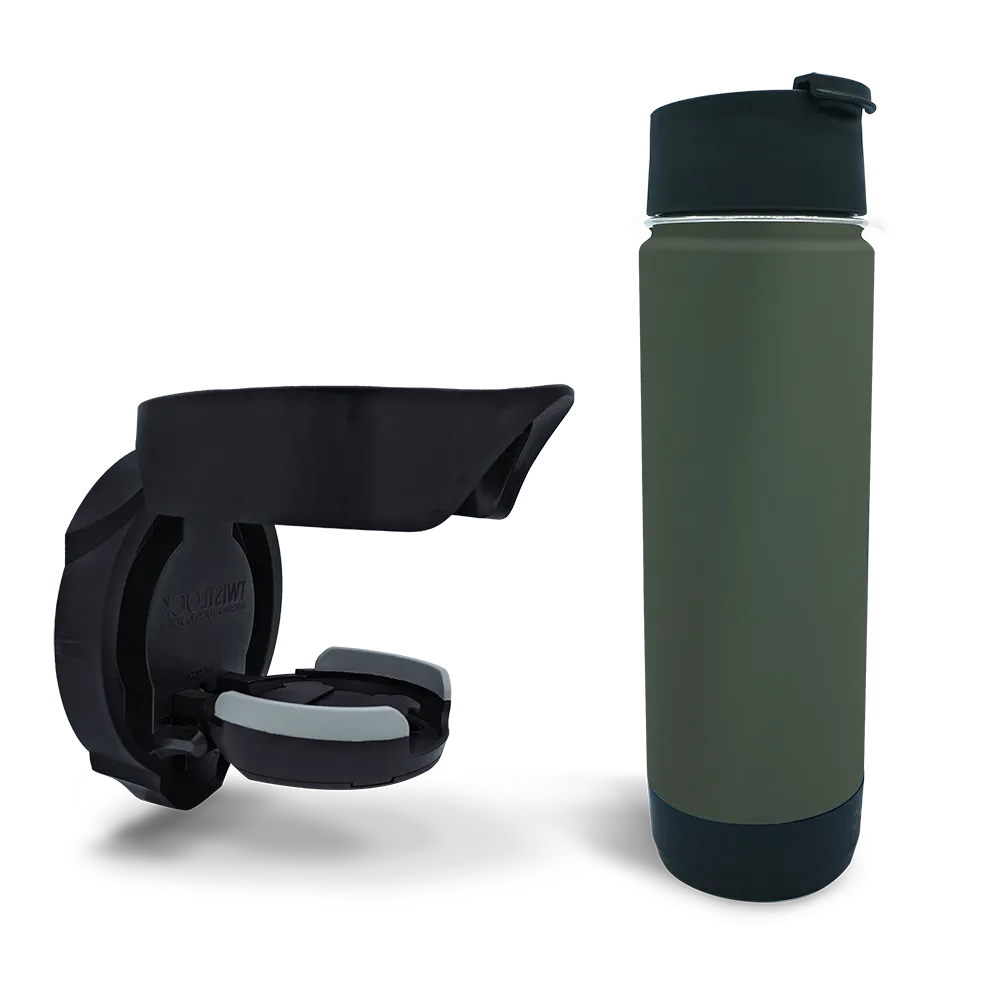 Folding Locking Vertical Mount Cup Holder and 20oz Insulated Canteen in Trailhead Green combo Pack.