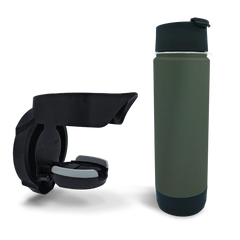 Folding Locking Vertical Mount Cup Holder and 20oz Insulated Canteen in Trailhead Green combo Pack.