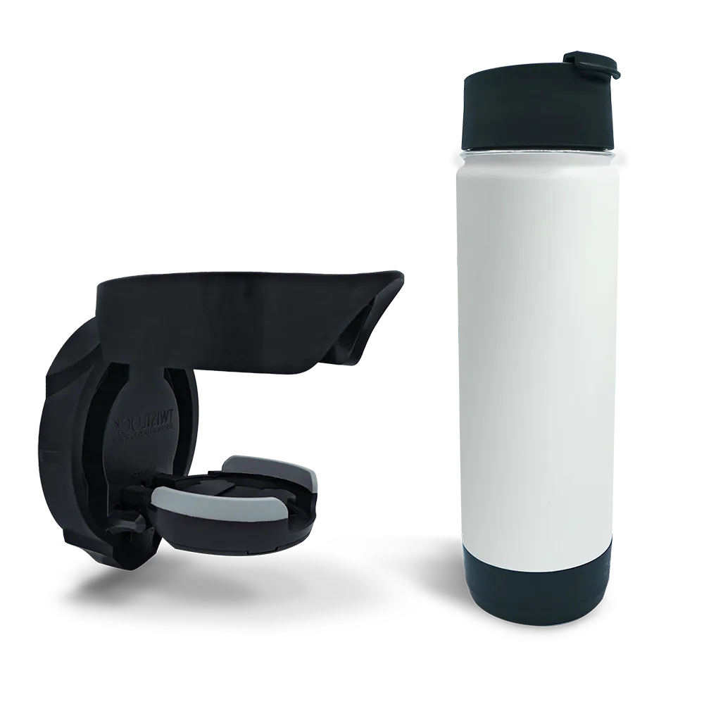 Folding Locking Vertical Mount Cup Holder and 20oz Insulated Canteen in Summit White combo Pack.