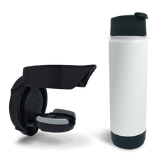 Folding Locking Vertical Mount Cup Holder and 20oz Insulated Canteen in Summit White combo Pack.