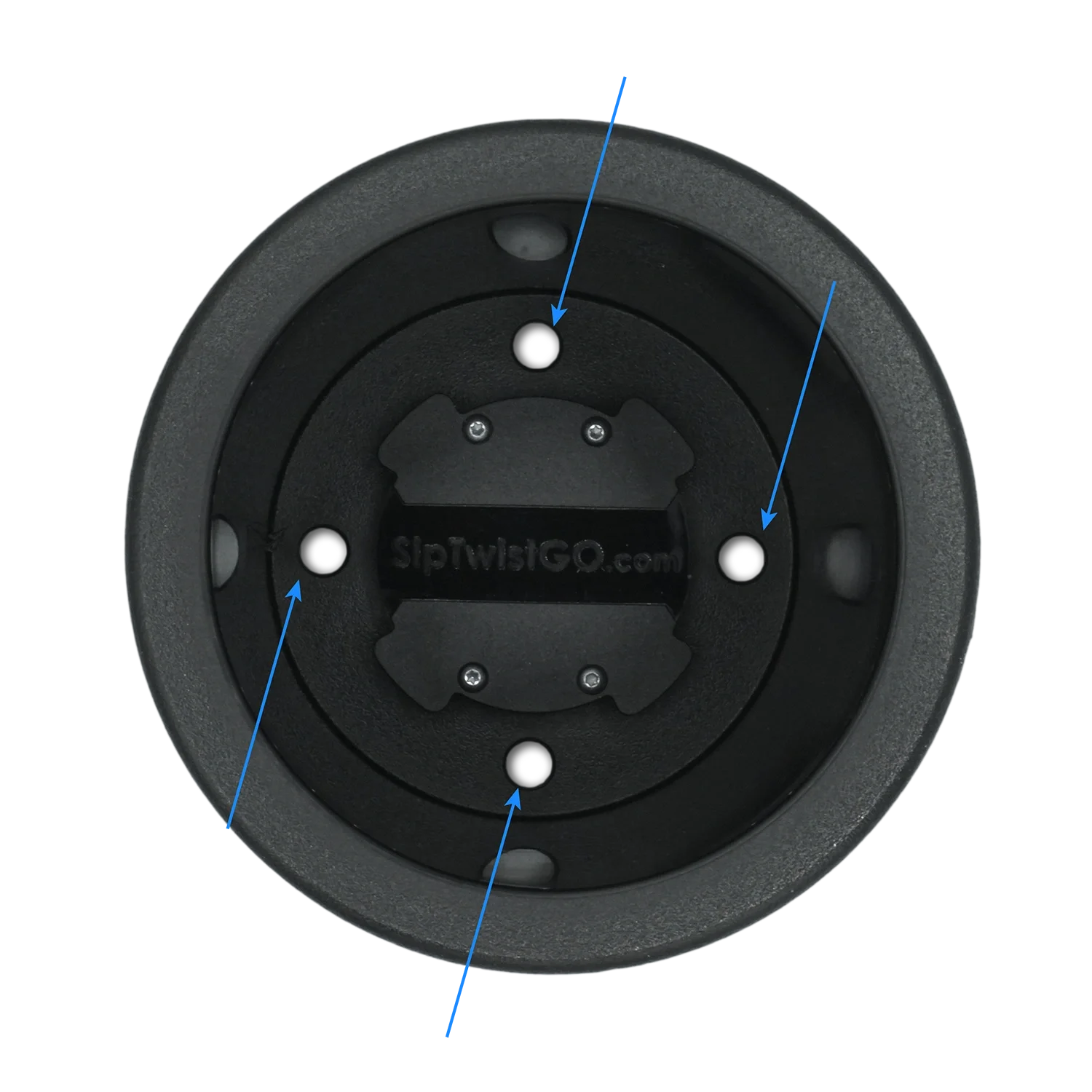 Diagram of the recessed drop in cup holder showing the location of drainage holes.