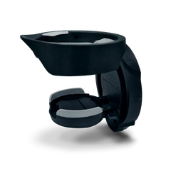 Attachable folding Vertical mount locking cup holder angled open product shot.