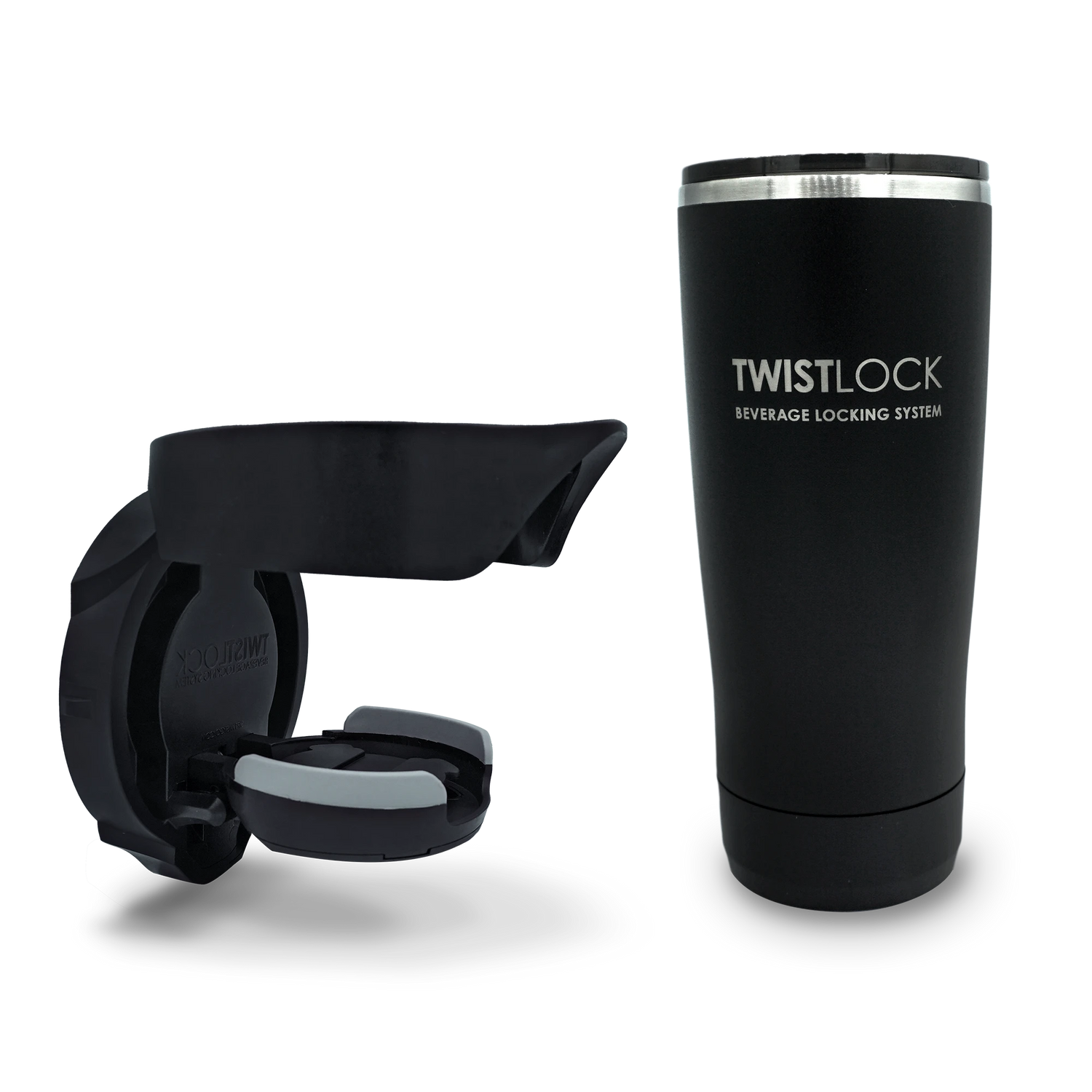 Bundle deal of a Insulated 22oz Tumbler and a Folding Vertically Mounted secure locking cup holder.