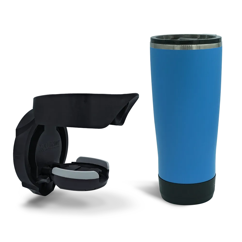 Folding Locking Vertical Mount Cup Holder and 22oz Insulated Tumbler in Crater Lake Blue combo Pack.