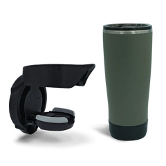 Folding Locking Vertical Mount Cup Holder and 22oz Insulated Tumbler in Trailhead Green combo Pack.