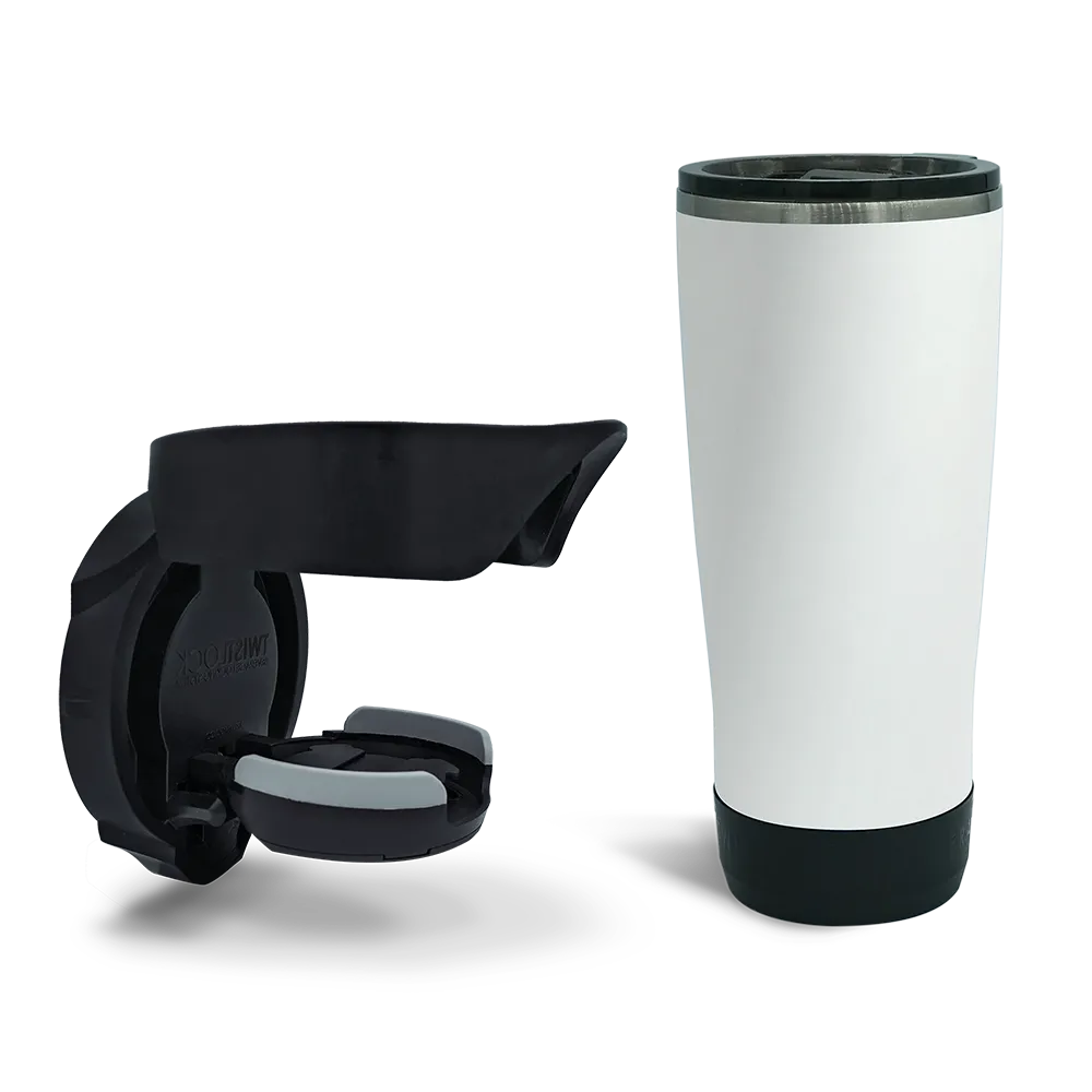 Folding Locking Vertical Mount Cup Holder and 22oz Insulated Tumbler in Summit White combo Pack.