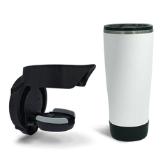 Folding Locking Vertical Mount Cup Holder and 22oz Insulated Tumbler in Summit White combo Pack.