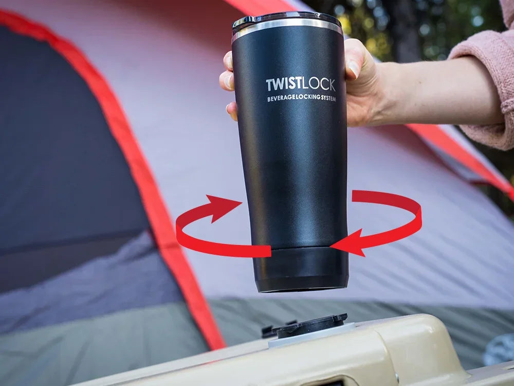 how to lock in the insulated tumbler to the mini disc locking base on a cooler lid.