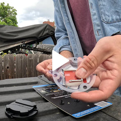 Mini Disc Compact Locking Cup Holder being shown used with the TwistLock Canteen, Can Cooler, and Tumbler on a sail boat, kayak, truck tailgate, and forklift.